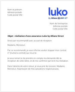 lettre resilier assurance luko