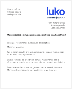 lettre resiliation assurance auto luko