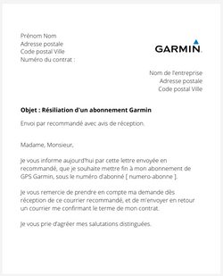 la lettre pour resilier un abonnement de gps garmin