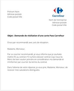 Lettre de résiliation de la carte Pass Carrefour