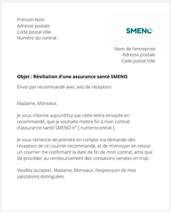 Résiliation d'une assurance santé SMENO