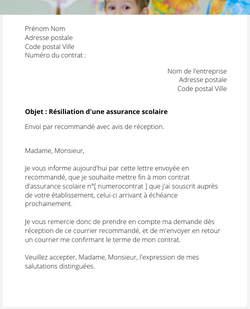 la lettre pour resilier une assurance scolaire