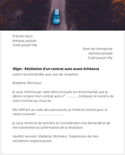 lettre resiliation assurance auto avant echeance