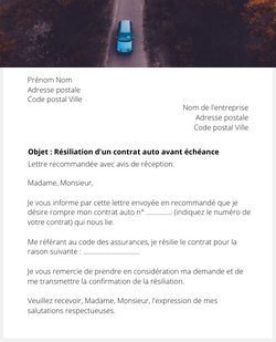 Lettre pour résilier son assurance auto avant échéance