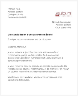 Résiliation d'un contrat L'Équité