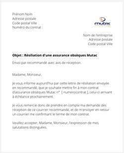 Résiliation d'un contrat obsèques Mutac