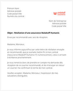 Résiliation d'un contrat Malakoff Humanis