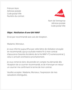 Résiliation d'une GAV MAIF