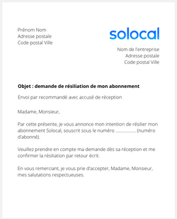 Lettre pour résilier Solocal