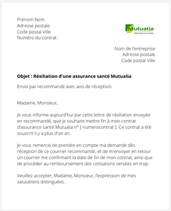la lettre pour resilier une assurance sante mutualia