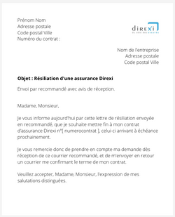 Résiliation d'un contrat Direxi