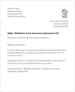 la lettre pour resilier une assurance emprunteur csf