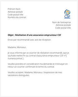 Résiliation d'un contrat de prêt CSF