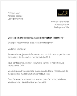 Lettre pour annuler l'option Interflora +