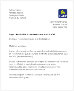 Résiliation d'un contrat auto MACIF