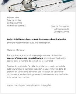 Résiliation d'un contrat hospitalisation