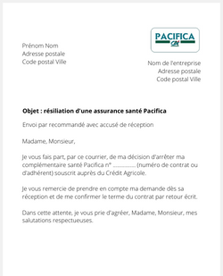 Lettre pour résilier l'assurance santé Pacifica