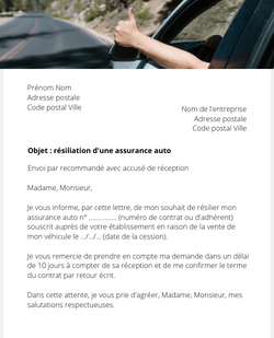 lettre resiliation assurance auto vente