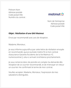 Résiliation d'une GAV Matmut