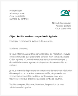 Clôture d'un compte Crédit Agricole