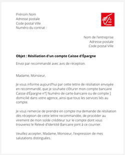 la lettre pour resilier un compte caisse depargne