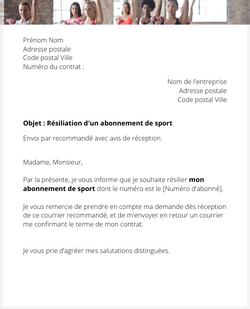 lettre resiliation abonnement sport