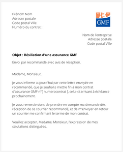 Résiliation d'un contrat GMF