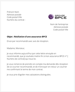 la lettre pour resilier une assurance bpce