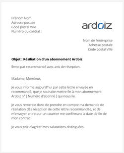 Résiliation d'un abonnement Ardoiz