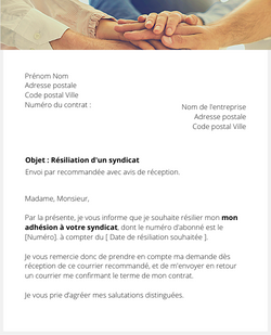 la lettre pour resilier une adhesion a un syndicat