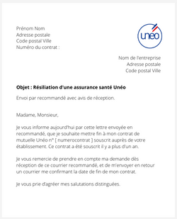 Résiliation d'un contrat Unéo