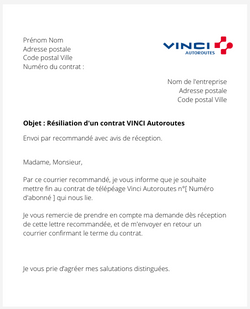 Résiliation d'un abonnement Vinci