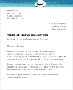 la lettre pour resilier une assurance voyage