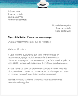 Résiliation d'une assurance voyage