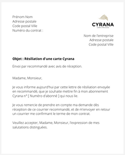 la lettre pour resilier un abonnement cyrana