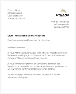 Résiliation d'un abonnement Cyrana