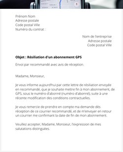 la lettre pour resilier un abonnement de gps