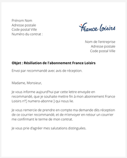 la lettre pour resilier un abonnement france loisirs