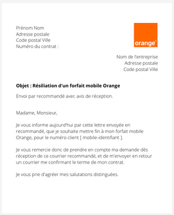 la lettre pour resilier un forfait mobile orange