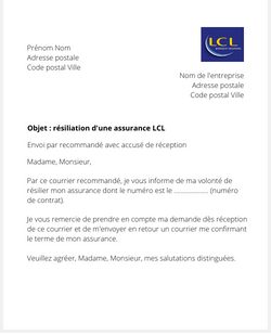 Lettre pour résilier une assurance LCL