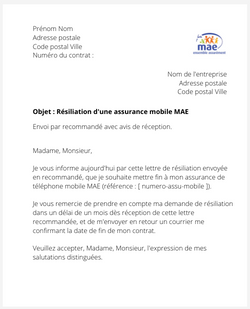 la lettre pour resilier une assurance mobile mae
