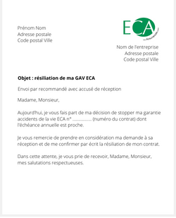 Lettre pour résilier une GAV ECA