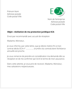 Lettre pour résilier une protection juridique ECA