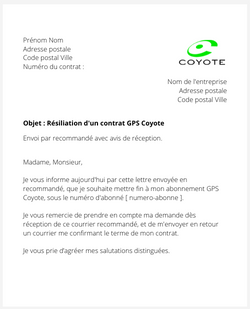 la lettre pour resilier un abonnement de gps coyote