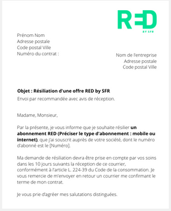 la lettre pour resilier une offre red by sfr
