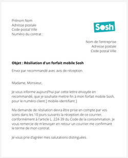 la lettre pour resilier une offre mobile sosh