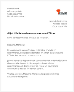 lettre resiliation contrat auto olivier
