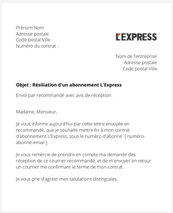 la lettre pour resilier un abonnement lexpress