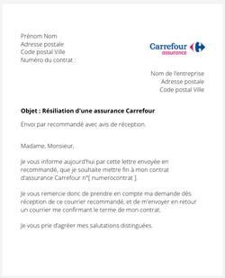 la lettre pour resilier une assurance carrefour