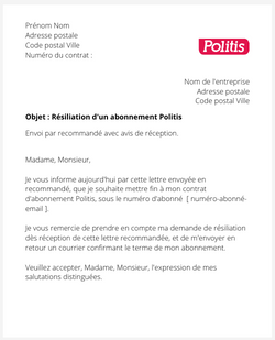 la lettre pour resilier un abonnement politis